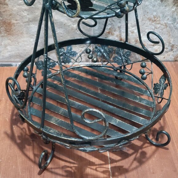 Two Tier Metal Fruit Basket Kitchen Storage Organizer 21" High Vines and Leaves - Picture 5 of 12